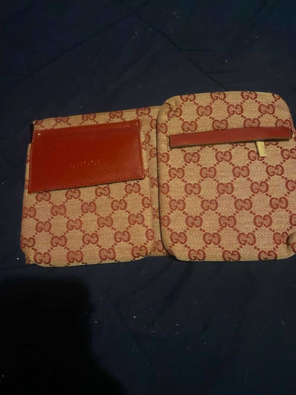 Gucci Beige and Red GG Canvas Wallet Pouch Set